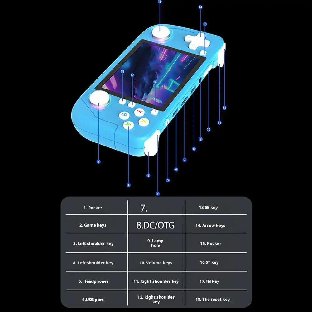وحدة تحكم ألعاب محمولة RK-88 مع شاشة كبيرة عالية الوضوح، وحدة تحكم ألعاب ريترو محمولة، محمولة باليد كلاسيكية