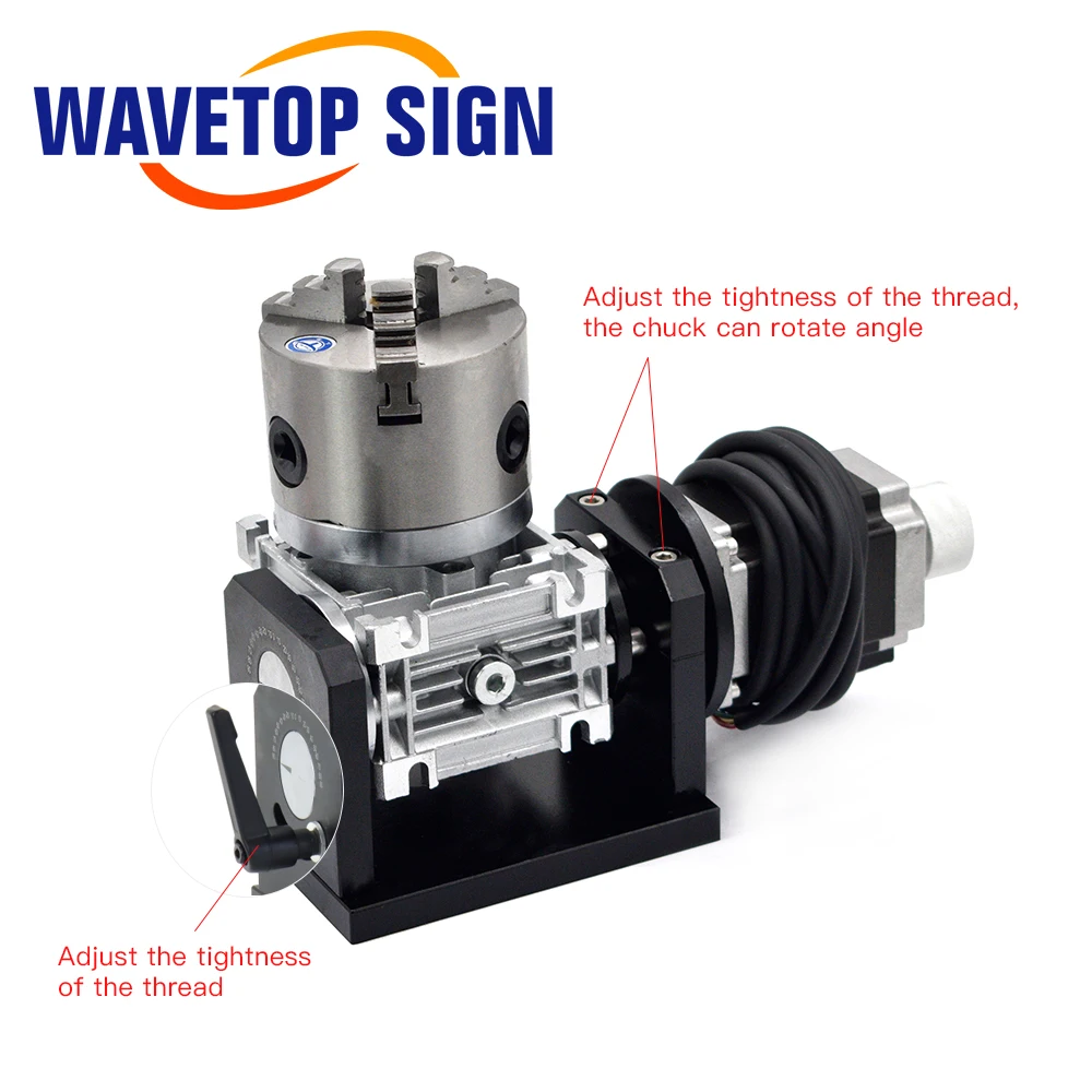 WaveTopSign Gearbox Rotary Worktable Chuck 80mm 100mm 125mm dengan kotak kontrol untuk serat Laser menandai mesin las