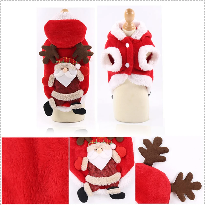 Pet Clothes Warm Coat Cute Pet Dog Cat Hoodie Puppy Jumpsuit Vest Costume Cut Cotton Shirt Christmas Santa Gift