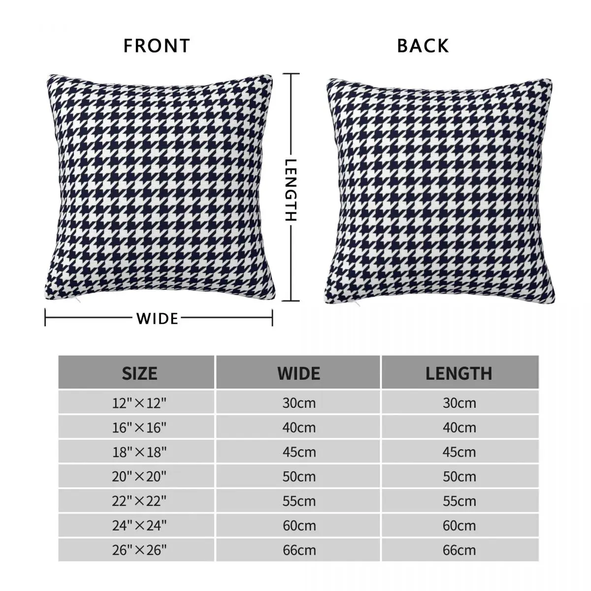 Navy Blue White Houndstooth Square Pillowcase Polyester Linen Velvet Printed Zip Decorative Pillow Case Room Cushion Cover