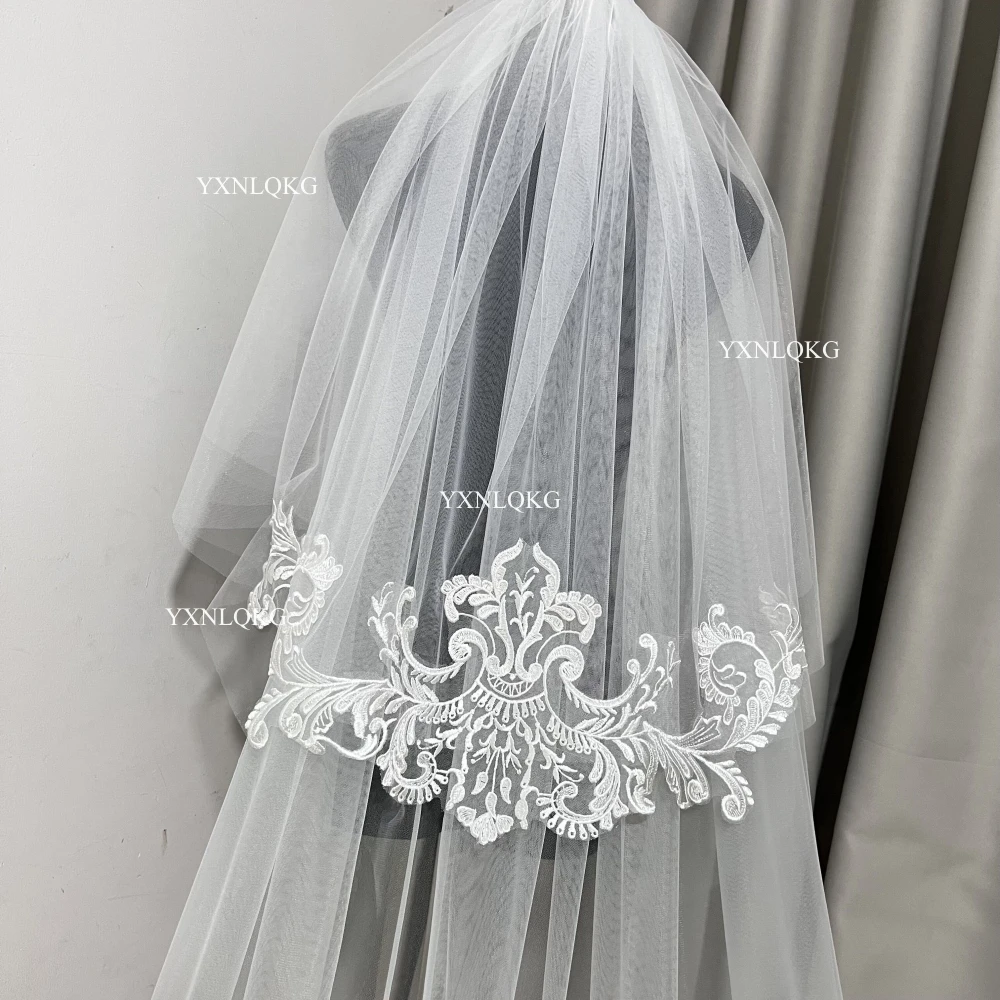 Real Photos White / Ivory Wedding 2 Layer Veil Wavy Lace Mantilla Lace Bridal Veil With Comb Wedding Accessories Veil Veu De Noi