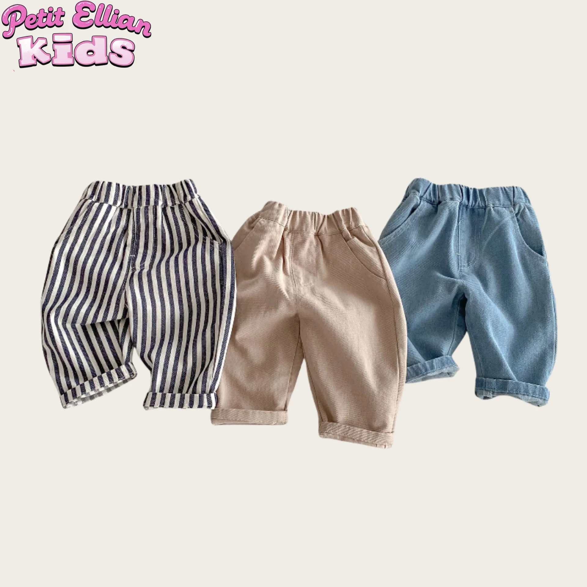 0-5Y Spring Autumn Kid's Pants Korean Style Kids Jeans Solid and Stripe Boys Girls Denim Pants Children Trousers