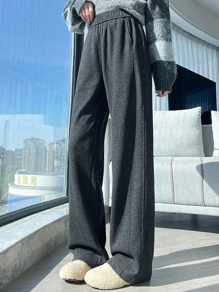 ملابس الثلوج فضفاضة مستقيمة السراويل الكورية موضة مرونة عالية الخصر المخملية اصطف Sweatpants المرأة عادية رشاقته الدافئة Pantalones