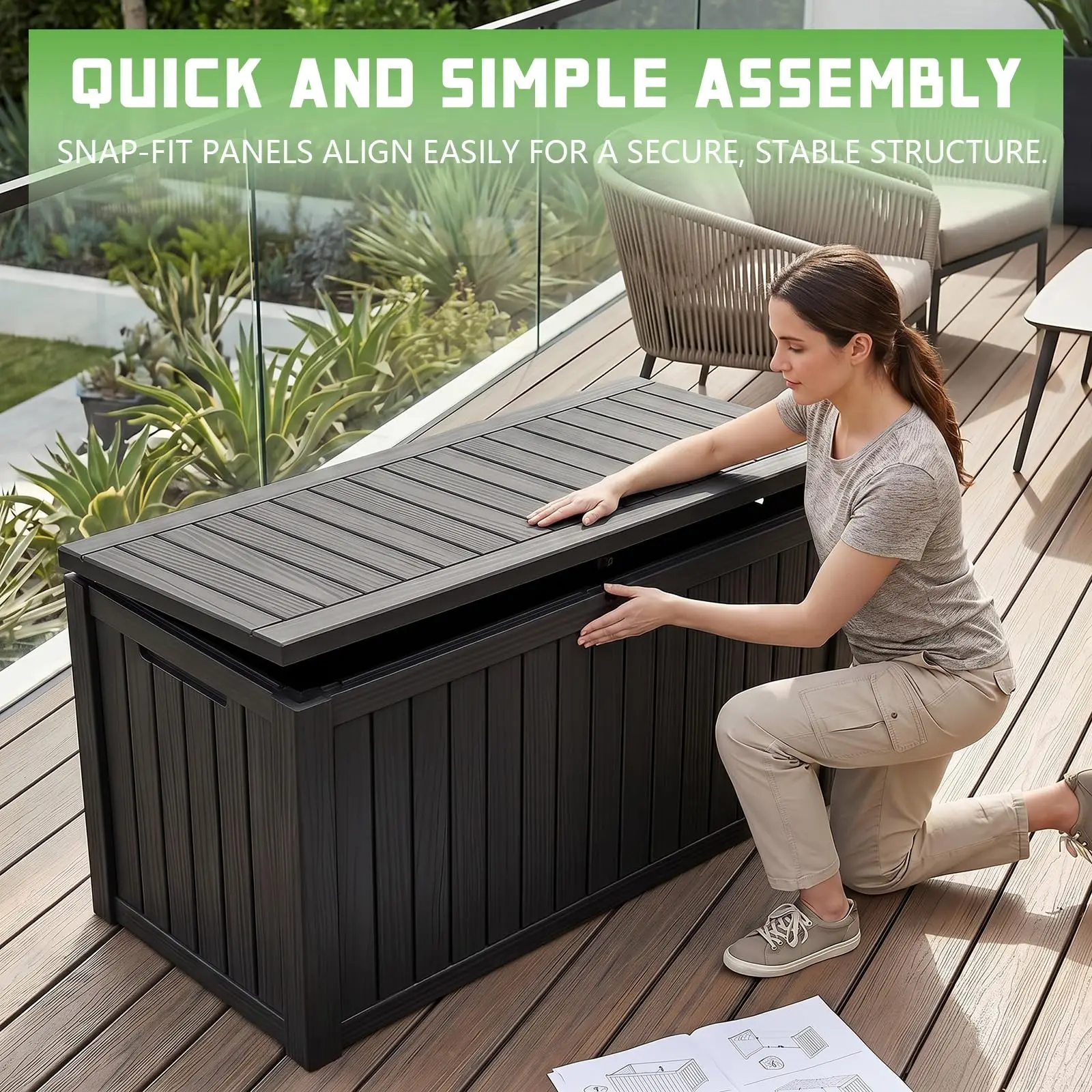 200 Gallon Deck Box Lockable Waterproof UV Resistant Black