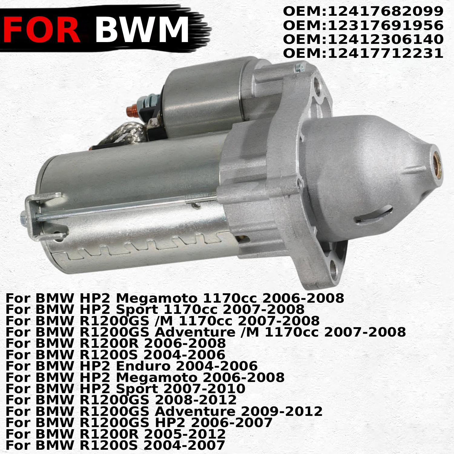 

Motorcycle High Quality Starter Engine Motor For BMW R1200GS R1200R R1200S HP2 Sport Megamoto Enduro 12417682099 12317691956