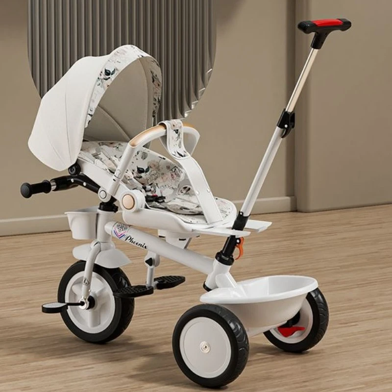 

Premium Baby Tricycle 1-6 Years Old Kids Parent Push Handle Large Seat Adjustable Canopy Safety Belt Ride Outdoor Stroller Bike