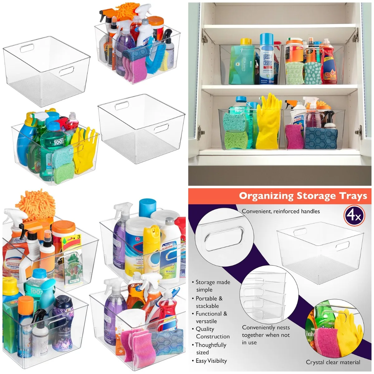 

Clear Plastic Storage Bins – XL 4 Pack Perfect for Kitchen,Fridge, Pantry Organization, Cabinet Organizers