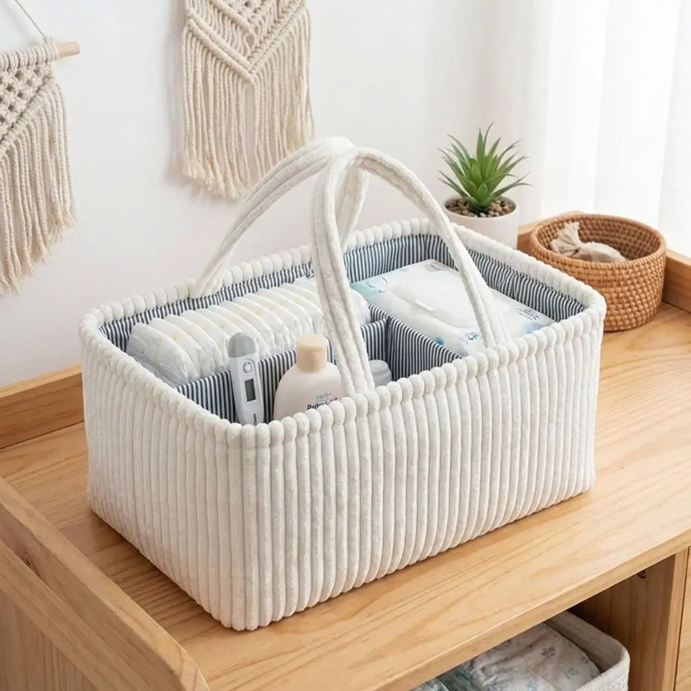 

Multi-functional Cloth Compartment Storage Basket Solid Color Large Capacity Baby Diaper Bag with Handle Mommy Bag Playroom Use