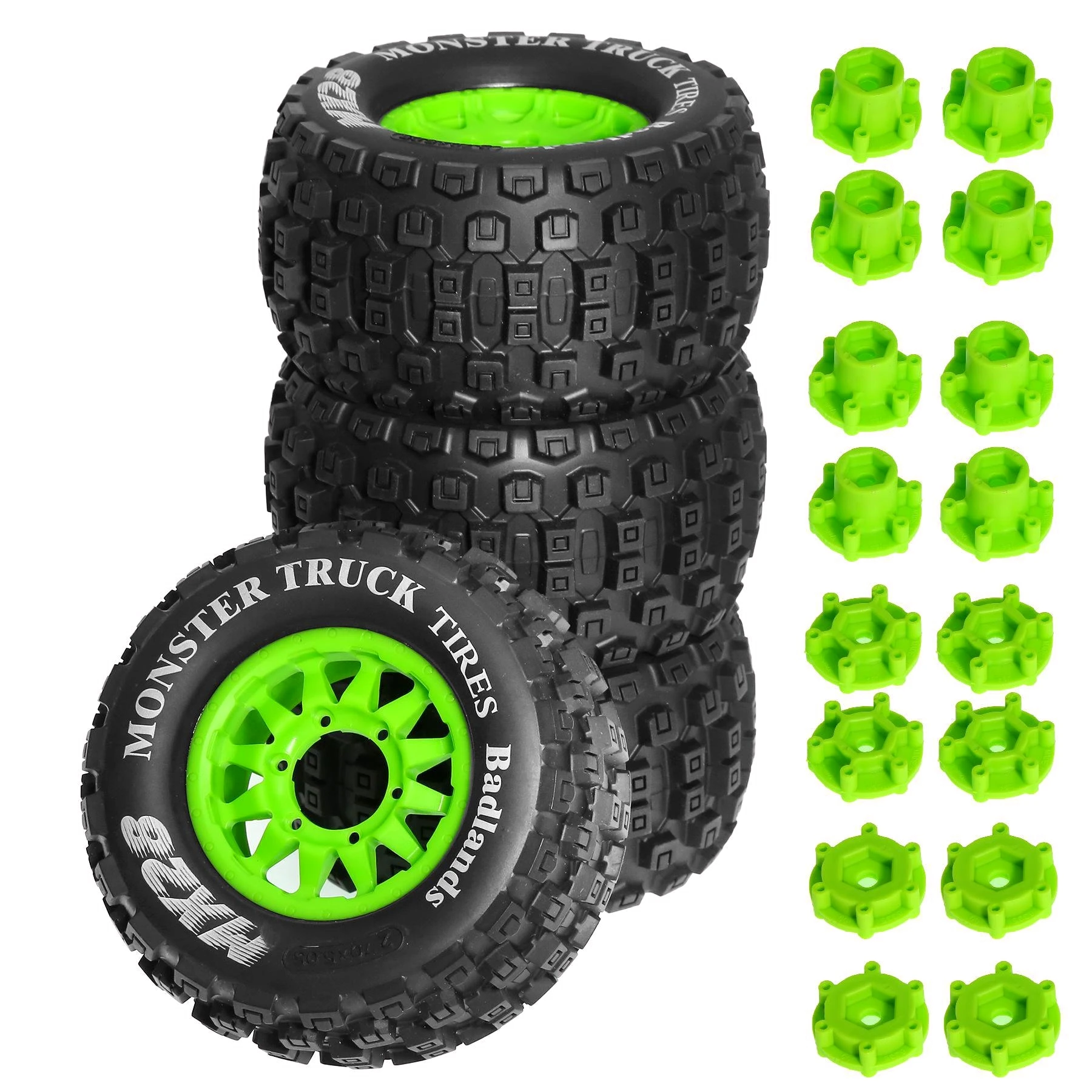 4pcs 128mm 1/10 Monster Stunt Truck Tire 12mm and 14mm Hex for Traxxas MAXX ARRMA Granite KRATON Outcast Tamiya Losi Redcat RC