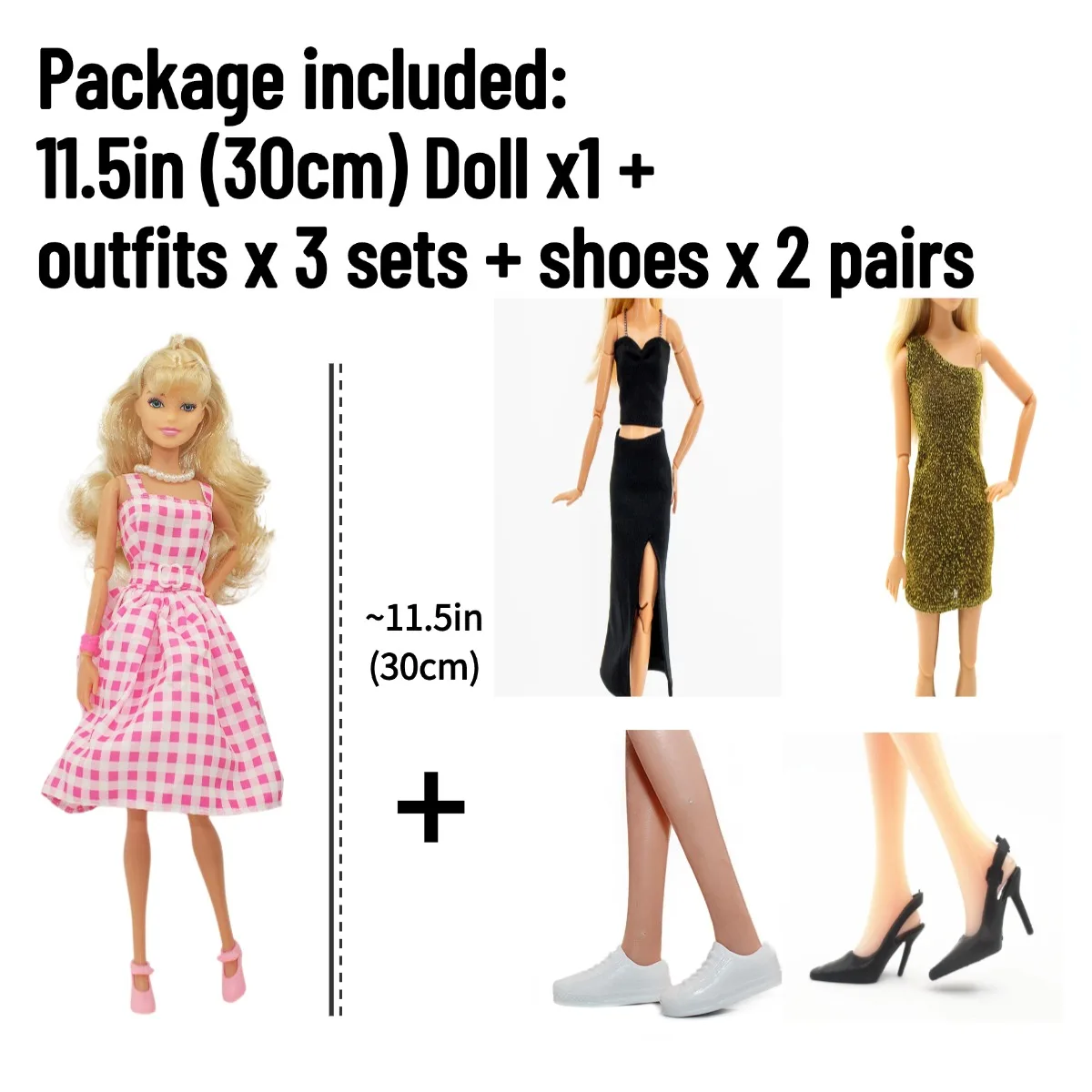 BJD Doll 11.5in 30cm with Outfits x3 sets and Shoes x 2 pairs - Movable Figure Model DIY Best Girl Gift Child Toys