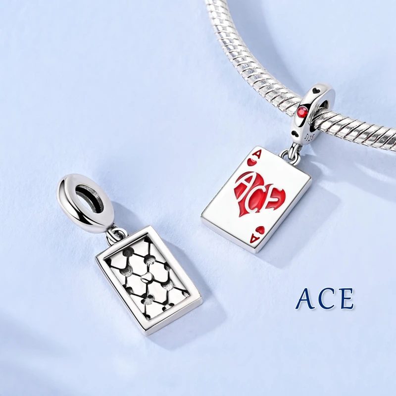 

925 Sterling Silver Heart Playing Cards Charms Pendant For Women Fit Original Bracelet DIY Birthday Party Jewelry Gift