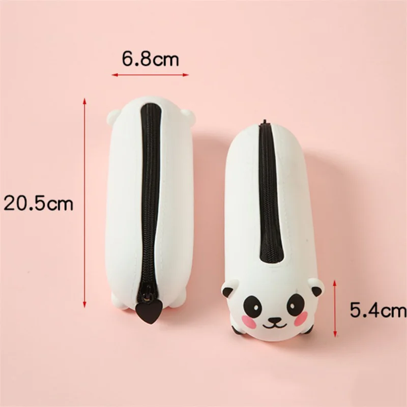 Silicone Pencil Case Cute Bear Panda Tiger Soft Pen Container Creative Ruler Holder Stationery Box Children Gifts Pouch Bag