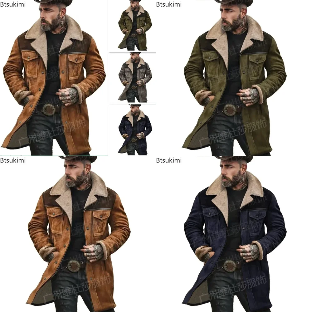 

Men's Windproof Trench Coat with Multi Pocket Lapel Casual Outerwear Vintage Style Suede Color Matching Jacket