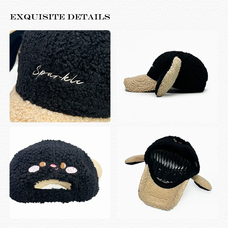 ظلة اللون كتلة الدافئة بلغت ذروتها قبعات تنوعا موضة لطيف جديد إمرأة الحب آذان أرنب رسالة التطريز منقوشة قبعات البيسبول #6