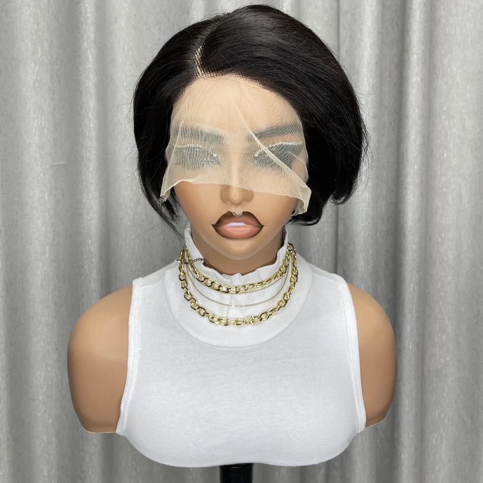 ピクシーカットウィッグ人毛ウィッグカラフルショートボブ13X4X1透明レースフロントウィッグストレート人毛