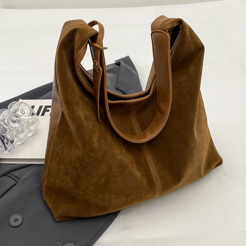 Bolso tipo cubo de gamuza Retro de gran capacidad para otoño e invierno, bolsos de mano para mujer, bolso de hombro informal para ir al trabajo