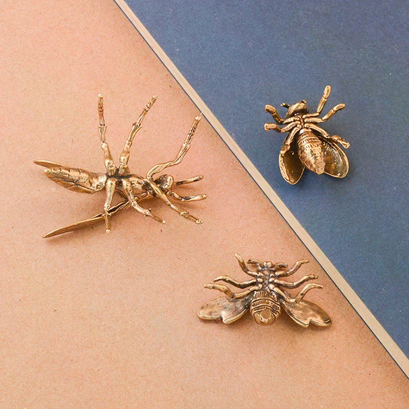 1pc Miniature Simulation  Desk Ornament Brass Bee Figurines Table Tea Pets Antique Copper Crafts Home Decoration