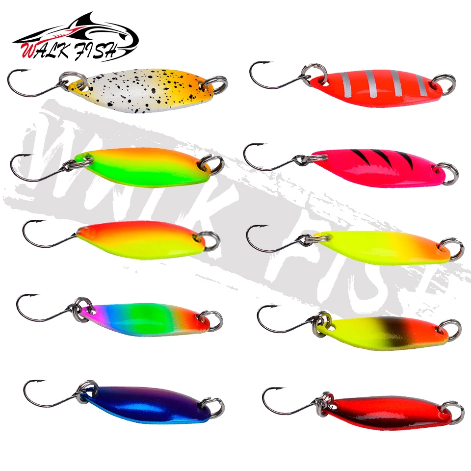 WALK FISH 1PCS 2.15g 3.3g Double Color Fishing Tackle Lure Metal Spoon Trout Bass Fishing Lure Hard Bait Artificial Fishing Lure