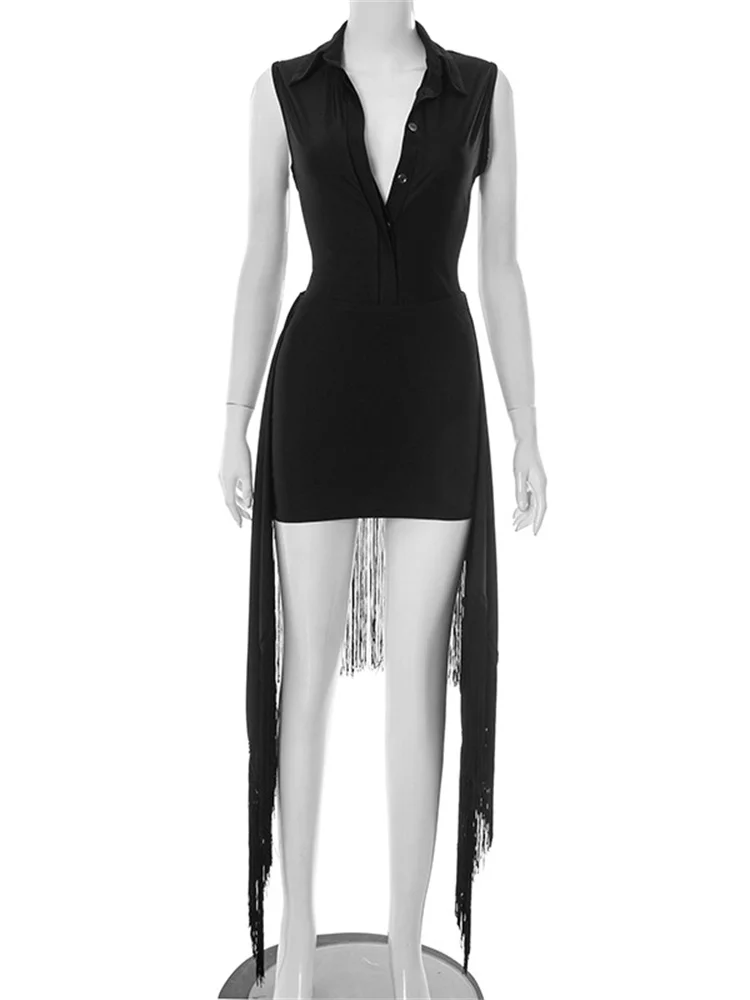 Simenual Cyber Y2K زر متابعة نحيل بلا أكمام ارتداءها شيك شرابة هيم Bodycon التنانير الصغيرة للنساء قطعتين مجموعات نادي الدعاوى