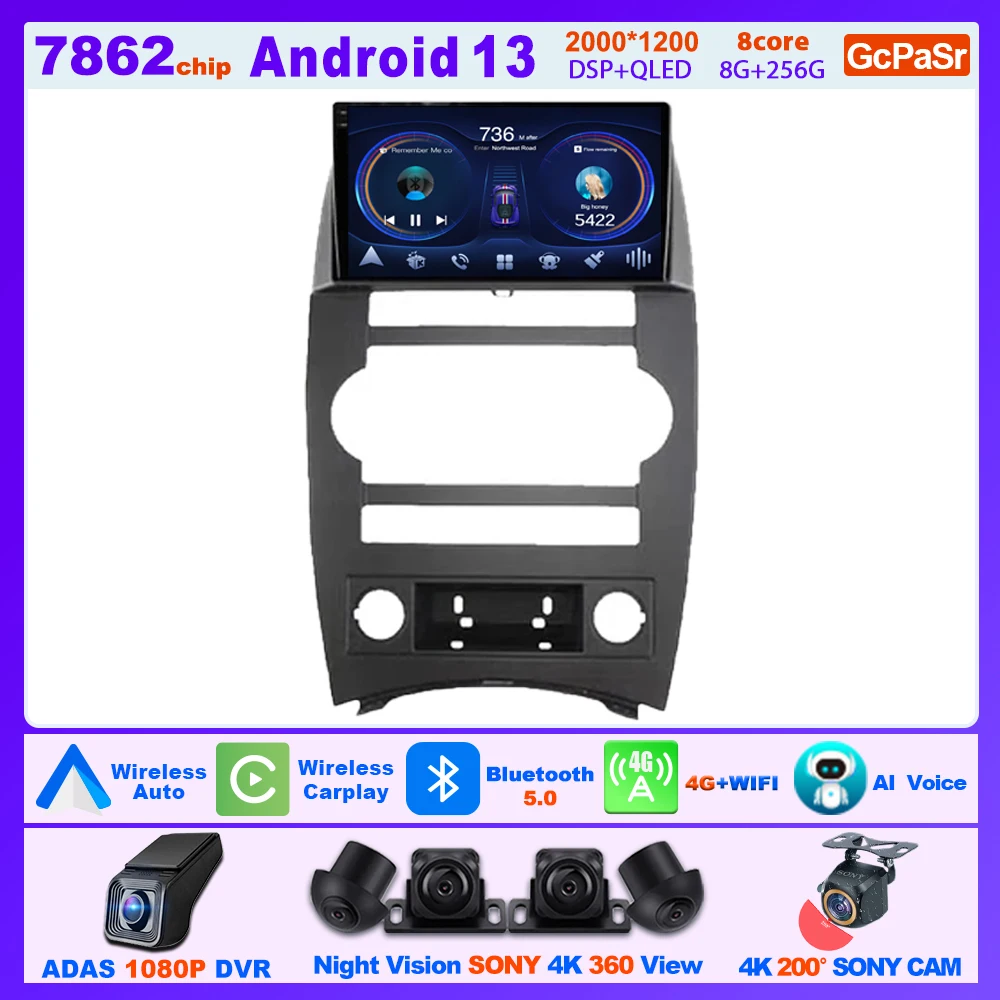 

Carplay Android Radio For JEEP CHEROKEE COMMANDER XK 2007 2008 Multimedia Center Intelligent Car Systems Bluetooth 5G Wifi USB