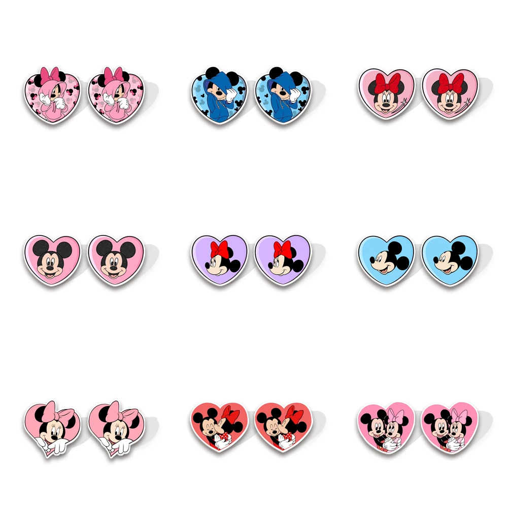 W Hot Sale Disney Heart Mickey Minnie Acrylic Earrings New Accessories For Girls Colorful Earrings Cute Jewelry