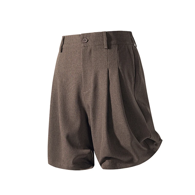 

Summer Solid Color Suit Shorts for Men American Pleated Casual Five-point Formal Pants Trendy Ruffian Handsome Loose Dress Pants