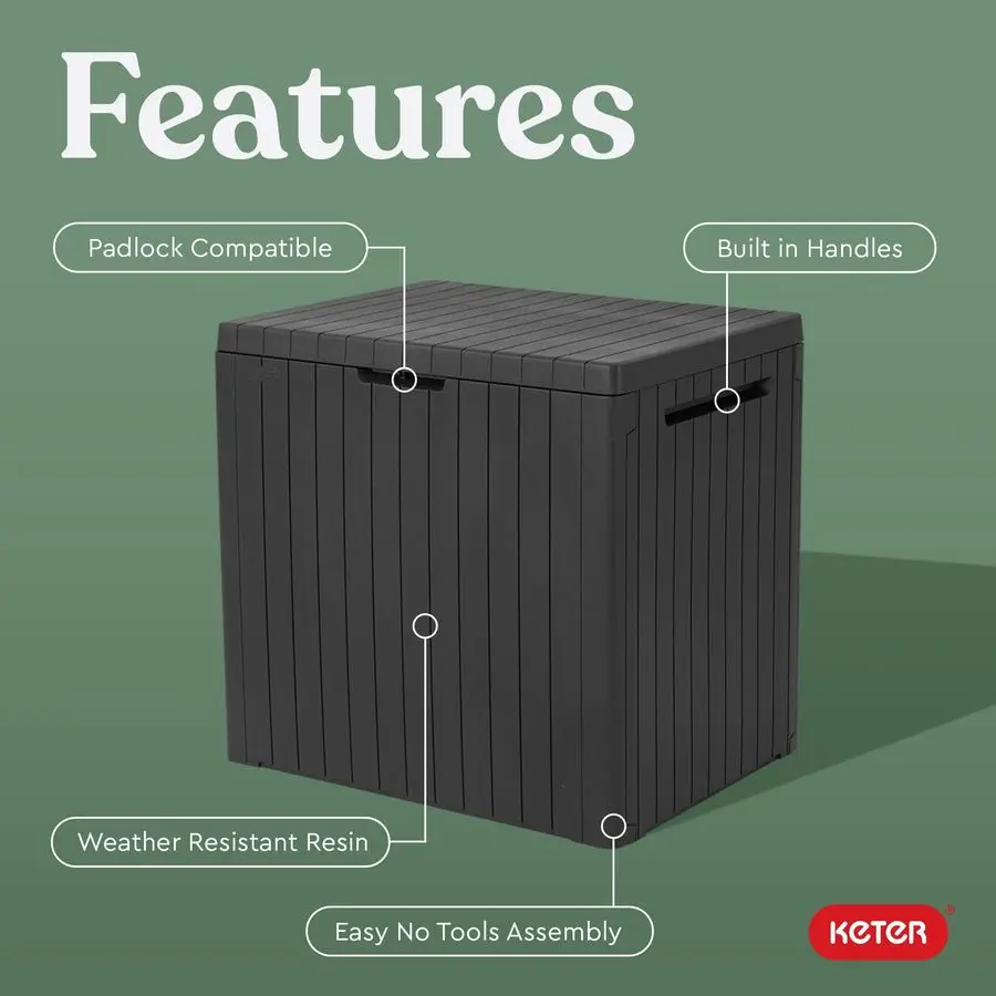 

Уличный ящик для хранения из полимерной смолы на 30 галлонов и приставной столик для садовой мебели, для аксессуаров для бассейна и сада, темно-серый