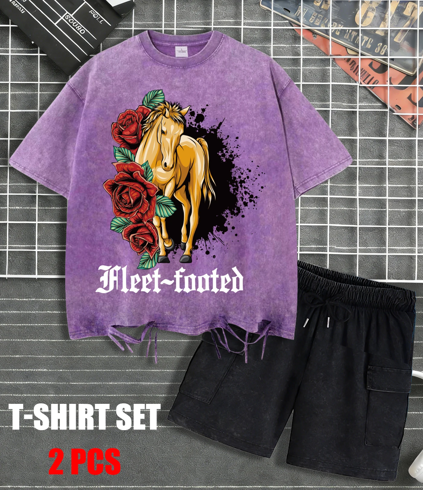 

Футболка в стиле ретро с принтом «Лошади и цветы», мужская летняя свободная одежда, модные топы с круглым вырезом, унисекс, хлопковые, в уличном стиле