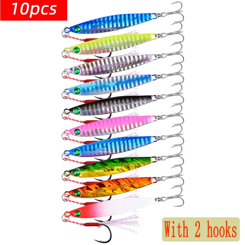 10pcs Metal Slow Cast Jigs Lures Carp Fishing Lure 7/10/14/17/21/28/40G Spoon Crankbait Jig Wobbler Bait Sea Fishing Lures Pesca