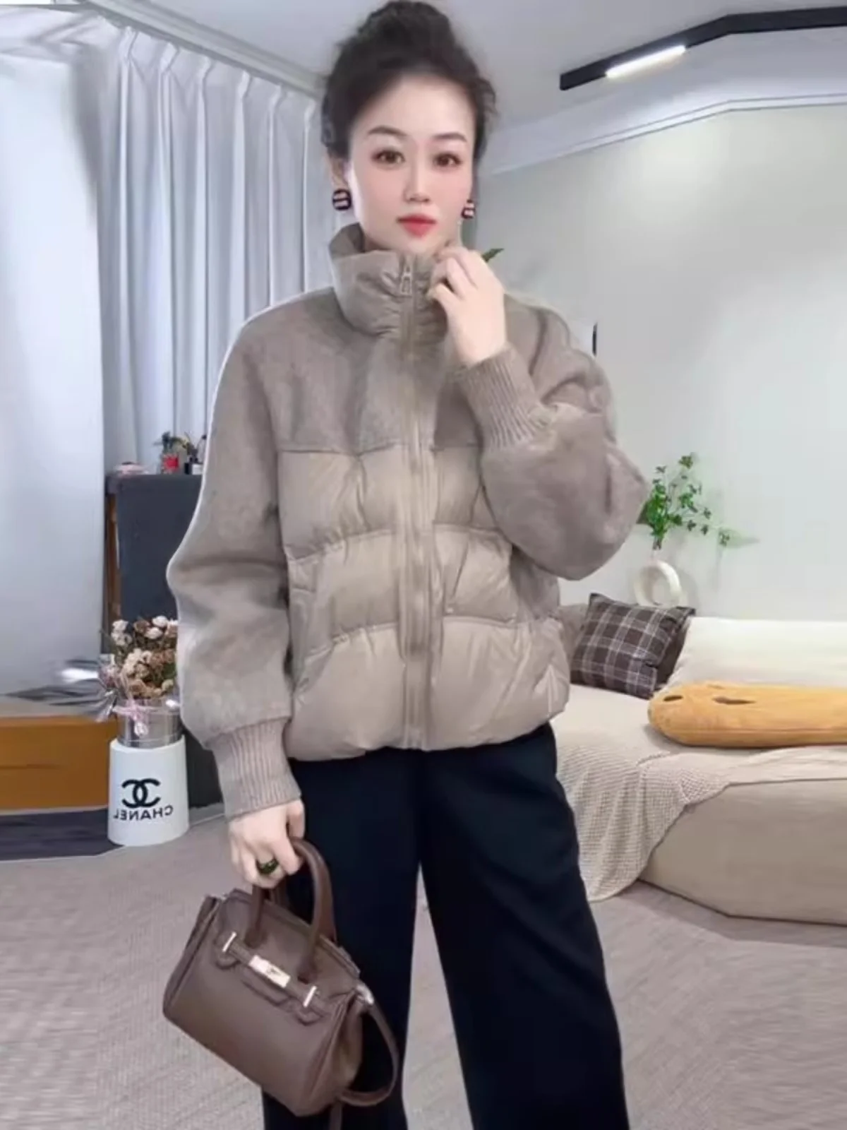 

Двусторонняя шерстяная куртка-пуховик с воротником-стойкой на молнии, теплая, модная, универсальная, антивозрастная, в корейском стиле, верхняя одежда