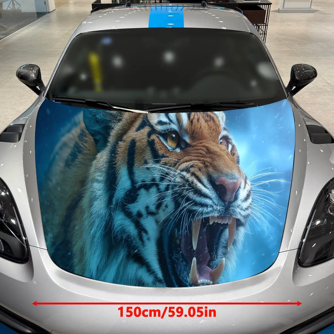 Powerful Ice Fiery Tiger Car Hood Stickers - Self-Adhesive, Waterproof and Durable Vinyl Wrap, Decorate And Protect Your Car - T