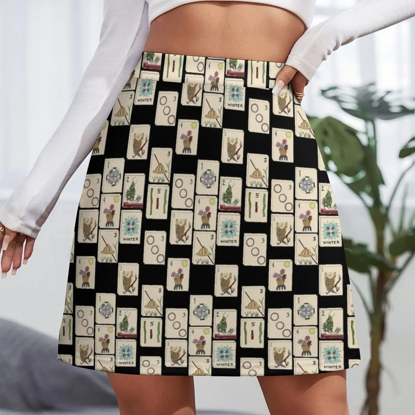 Mahjong majong preto telha padrão mini saia roupas de luxo feminino roupas coreanas mini saia