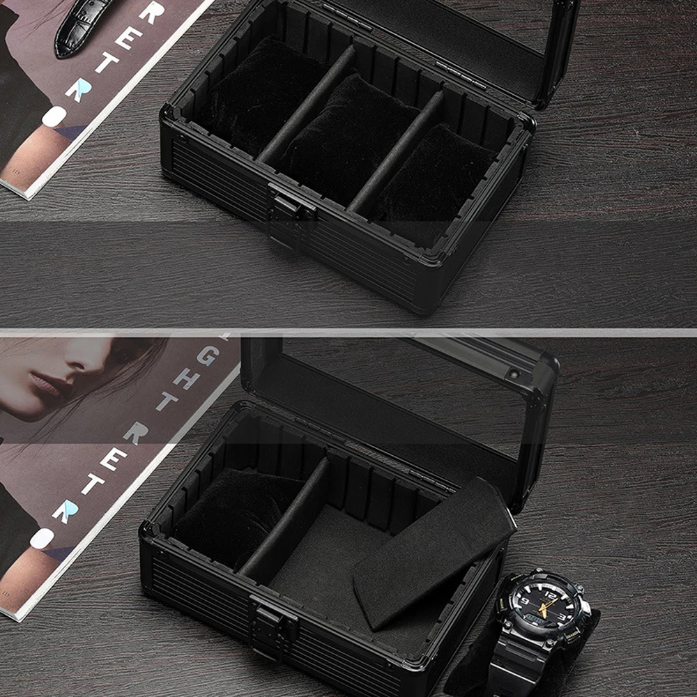 Aluminum Alloy Watch Display Box 3/5 Slots Transparent Dustproof Cover Watch Storage Organizer Holder for Men Women