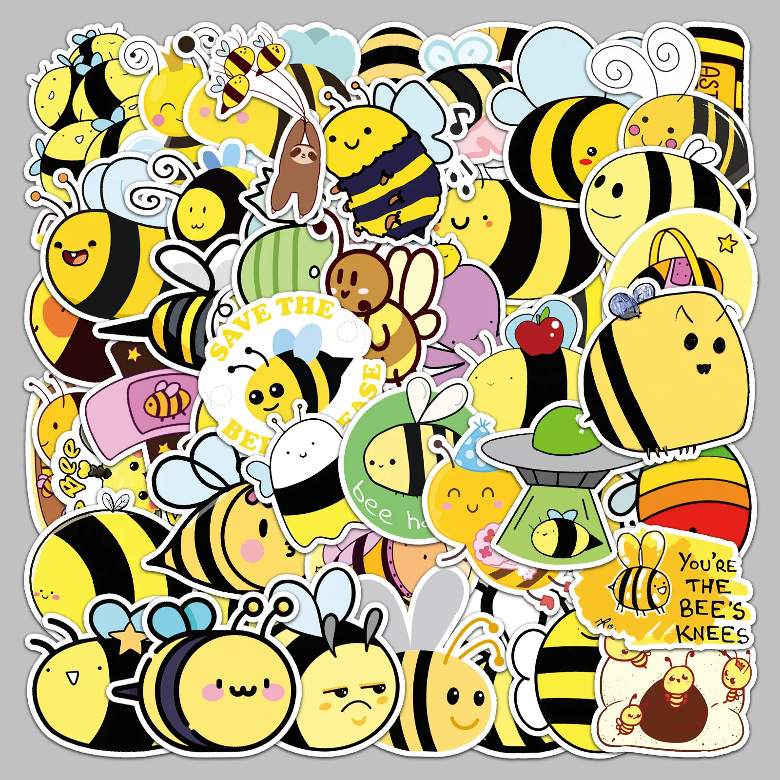 

51Pcs Creative Cartoon Style Cute Little Bee Series Graffiti Stickers For Helmet Desktop Wall Decoration DIY Stickers