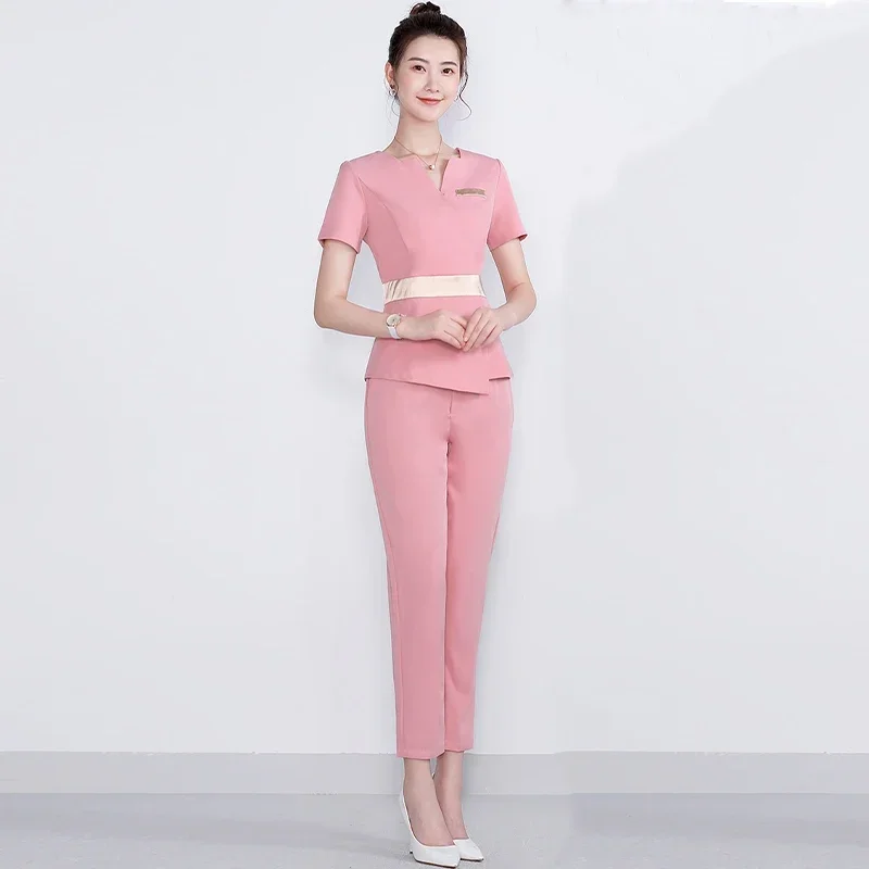 Tute da hotel Divise da massaggio spa Abiti a maniche corte da donna Abiti di bellezza Estetisti Nail Art Pediluvio Indumenti da lavoro Uniformi