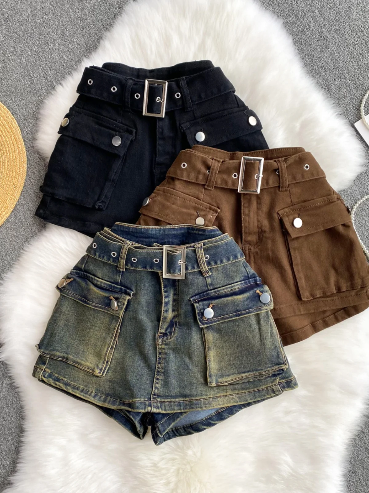 

High Waist ort Jeans Retro American Sle Women's Faion Workwear Skirt Pants Slimming Versatile Wide Leg Pants