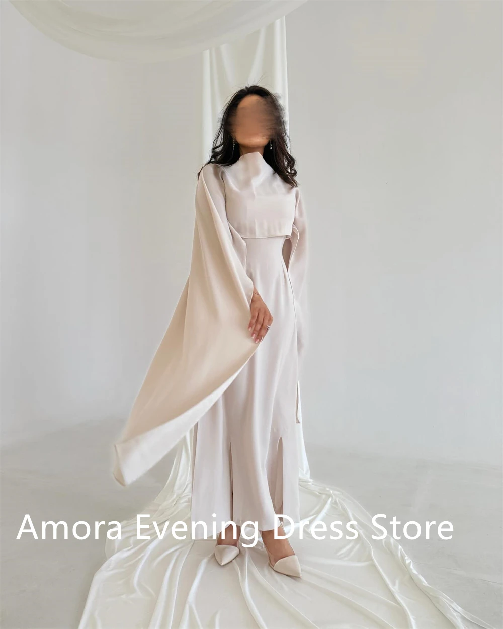 Abito da sera in jersey bianco con temperamento personalizzato Abito da homecoming con spacco laterale e maniche lunghe con girocollo di alta qualità