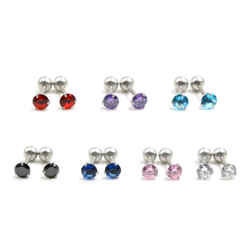 Farbe zur Auswahl, 1 Paar, Schraubverschluss, 20G, Herren- und Damen-Ohrstecker, Edelstahl, 3 mm, AAA-Zirkonia, gute Qualität. – Detail 5