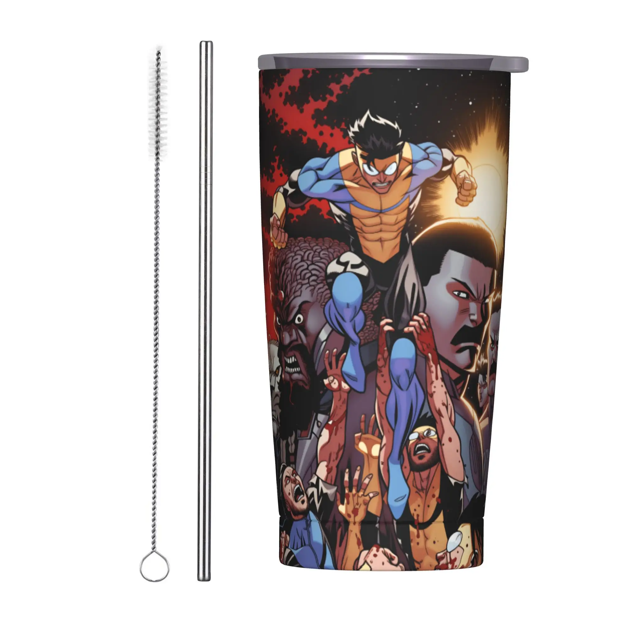 Comic I-Invincible Hero Stainless Steel Tumbler With Straws  Beach Thermal Cups Large Capacity Hot Drinks Water Bottle,