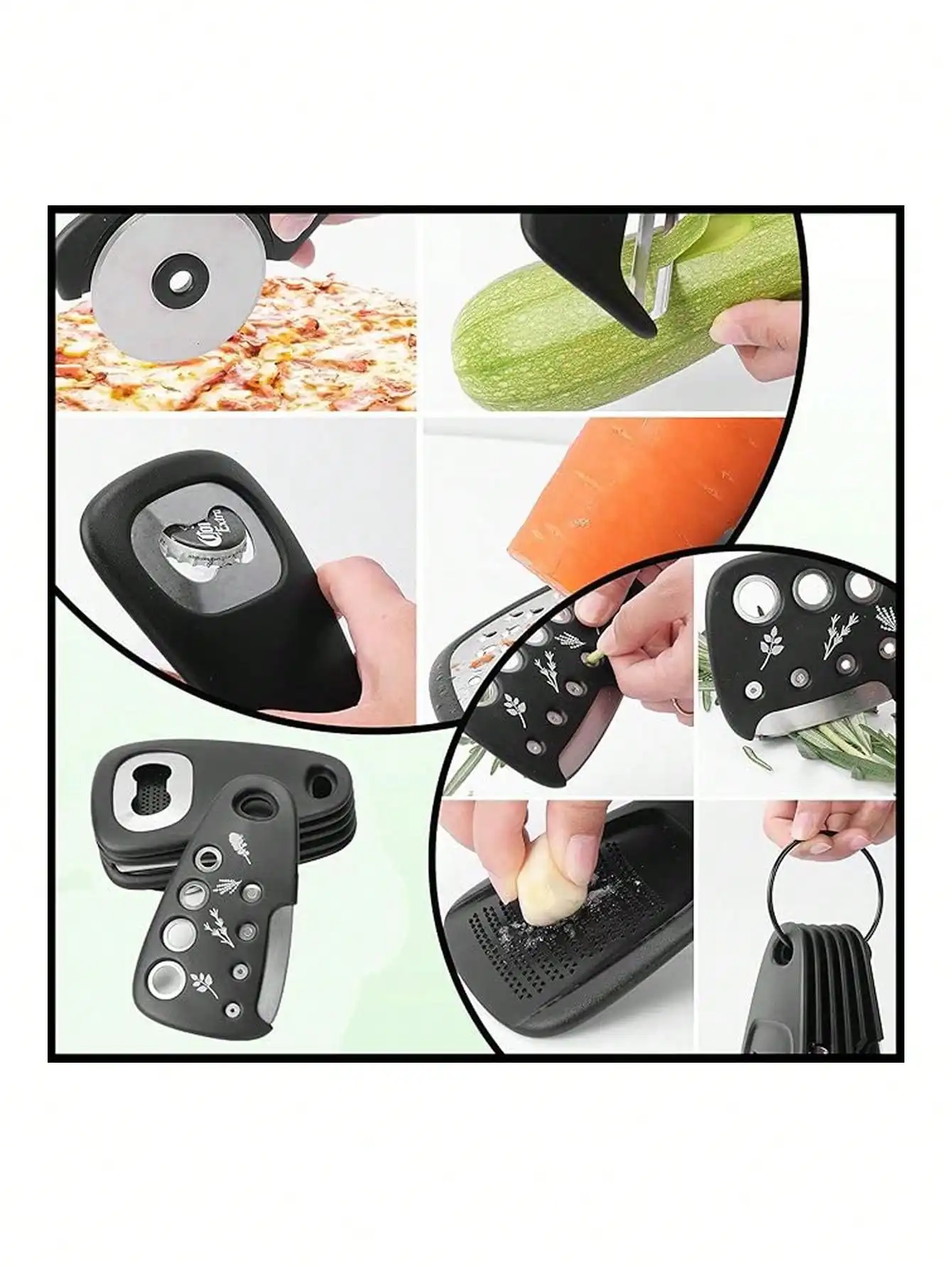 

6-Piece Stainless Steel Kitchen Utensil Set for Camping & RV - Includes Pizza Cutter, Fruit Peeler, Herb Stripper, Bottle Opener