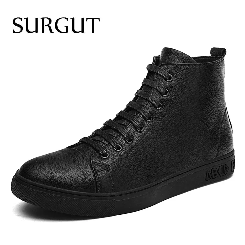 SURGUT 2025 Fashion New Autumn Winter Men Boots Casual Motorcycle Boots Split Leather Comfortable Outdoor Ankle Boots Size 38~47