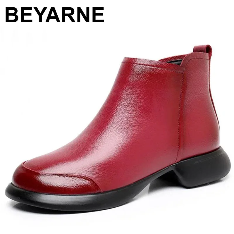 

Осень-зима 2021, женские ботинки из натуральной кожи, повседневные короткие ботинки для мам на плоском каблуке с боковой молнией и мягкой подошвой в стиле ретро