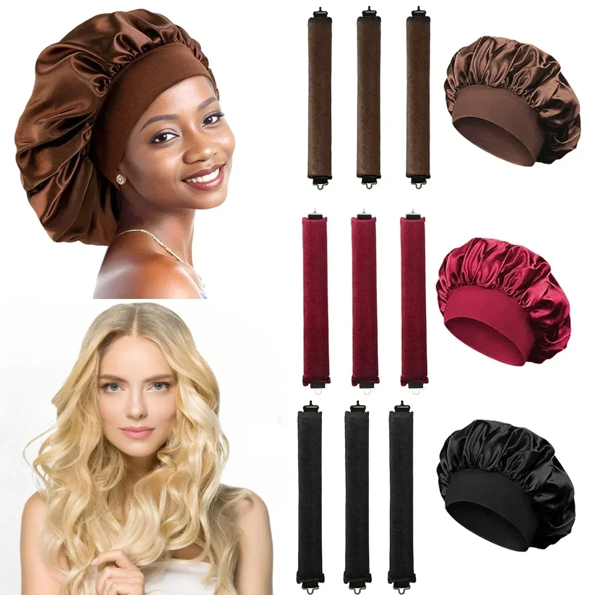 Heatless Hair Curler No Heat Hair Rollers Curling Rod Headband Soft Curlers Curls Satin Sleeping Bonnet Night Cap Styling Tools