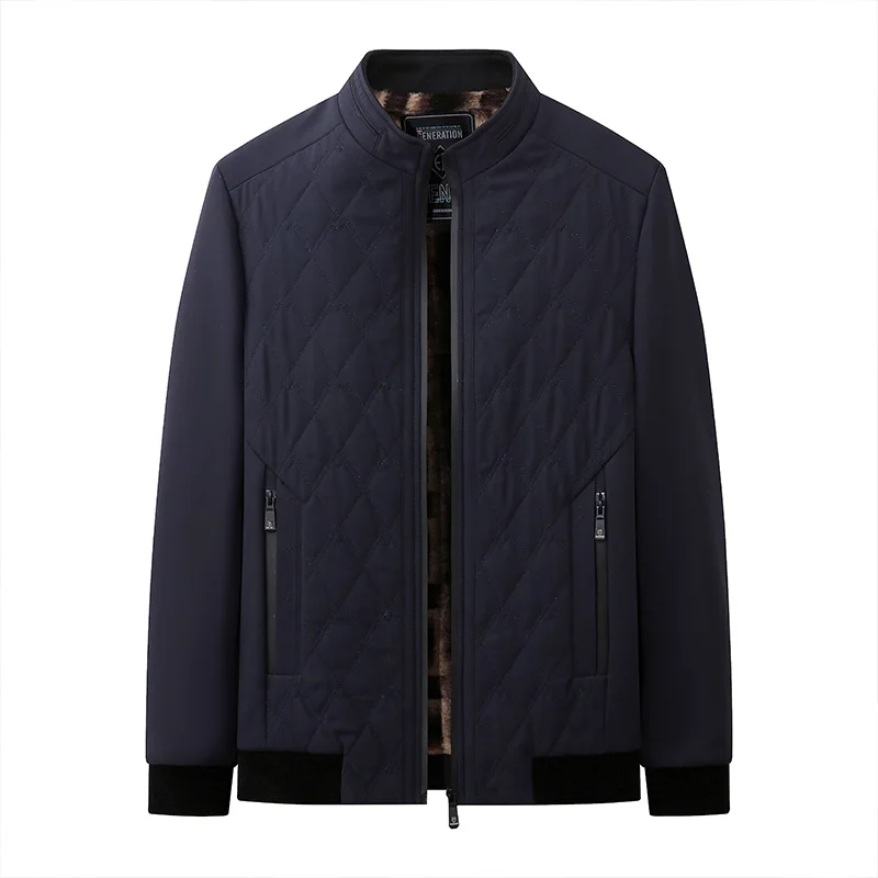 Winter Men Fleece Thicken Casual Formal Jackets Coats Mans Stand Collar Business Diamond Parkas Man Overcoat Outdoor Windbreaker