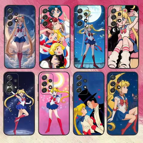 Cartoon S-Sailor M-Moons Phone Case For Samsung S25,S24,S21,S22,S23,S30,Ultra,S20,Plus,Fe,Lite,Note,10,9,5G Black Cover