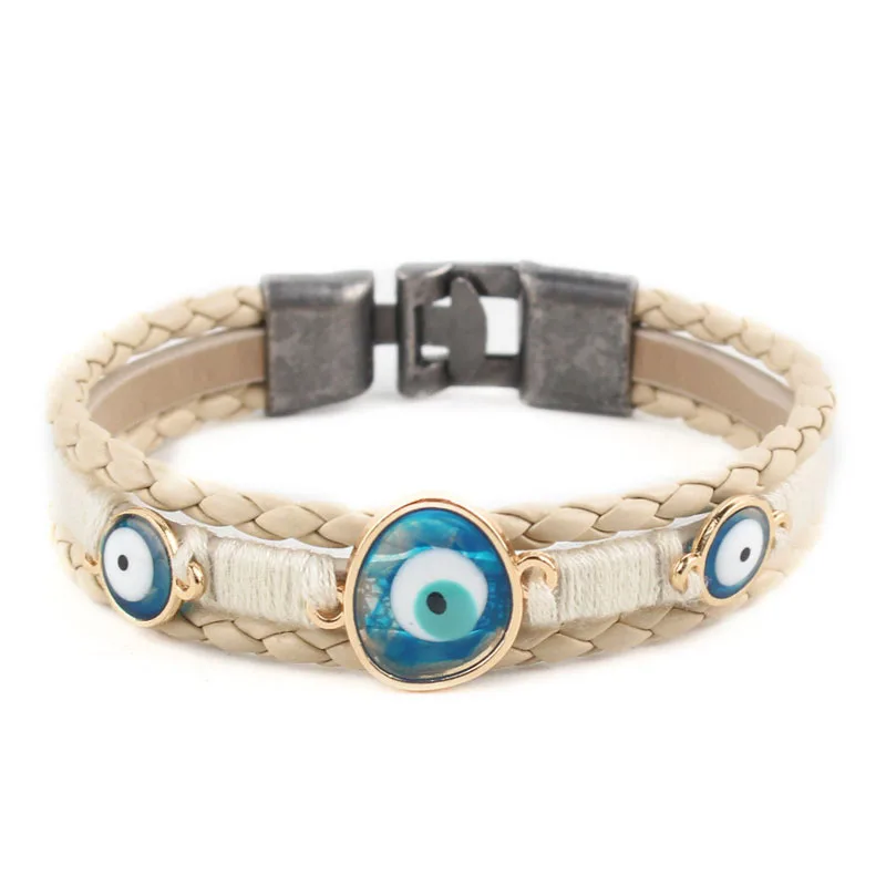 

Lucky Protection Turkish Evil Eye Bracelet Braided Leather Multi-Layer Amulet Jewelry for Women Men Bohemian Cuff Braclets New