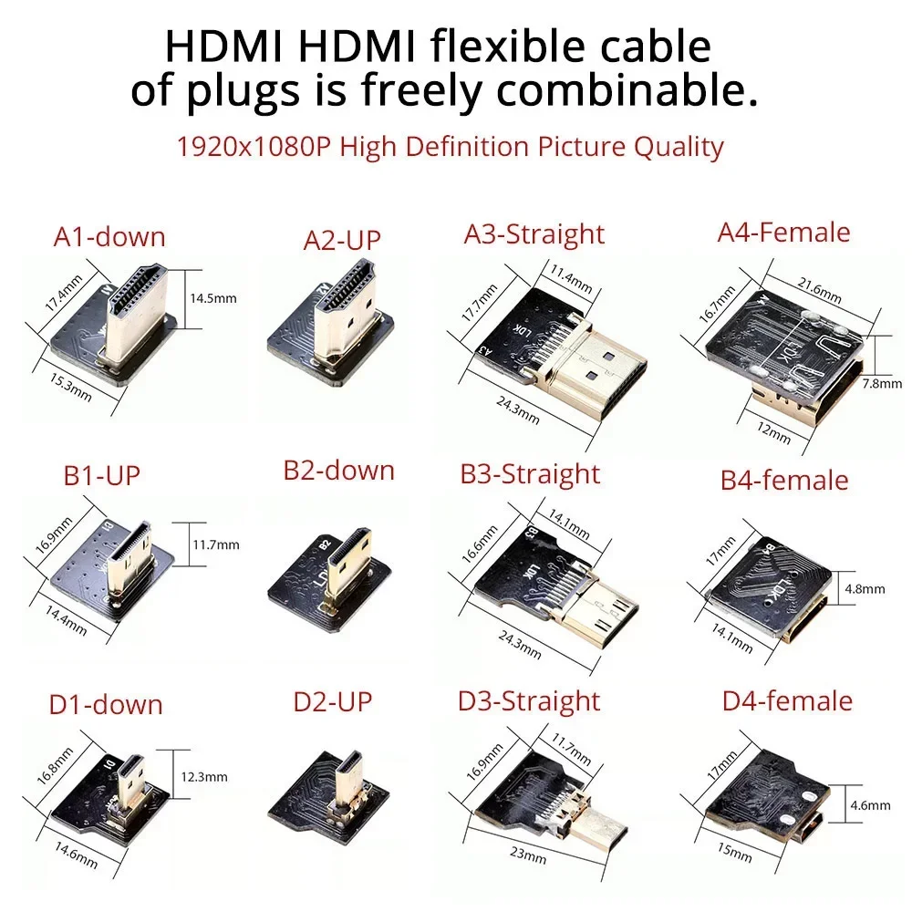 Cabo Flat Flexível Compatível com HDMI, Raspberry Pi 4, Micro HDMI para HDMI, Mini-HDMI, 90 Ângulo, FFC, 5Pin, Plug HDTV