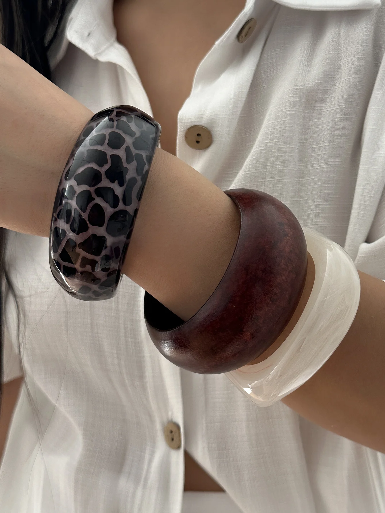 Vintage Punk Leoparden-Muster Breite Chunky Resin-Acryl Armreifen für Frauen Geometrische Unregelmäßige Manschetten-Armreifen Pulseras Schmuck – Detail 1