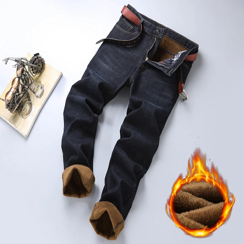 Jeans chauds rembourrés pour hommes, pantalons décontractés droits, pantalons d'affaires en denim, grande taille, haute qualité, nouvelle mode, automne et hiver