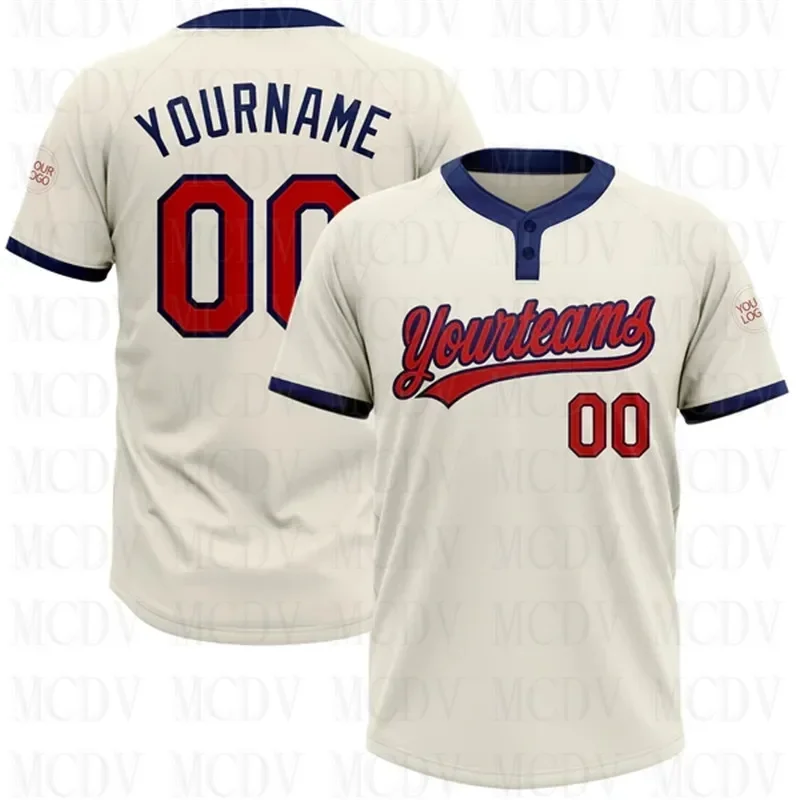 Custom  Red-Navy Two-Button Unisex Softball Jersey 3D Printed Team Name Number Jerseys Sports Wear Adult Youth